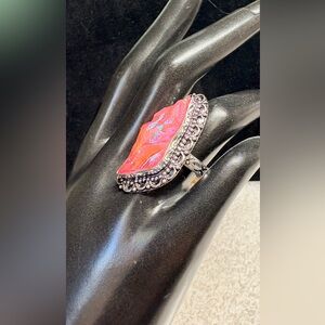 Elegant Silver and Pink titanium Gemstone Ring